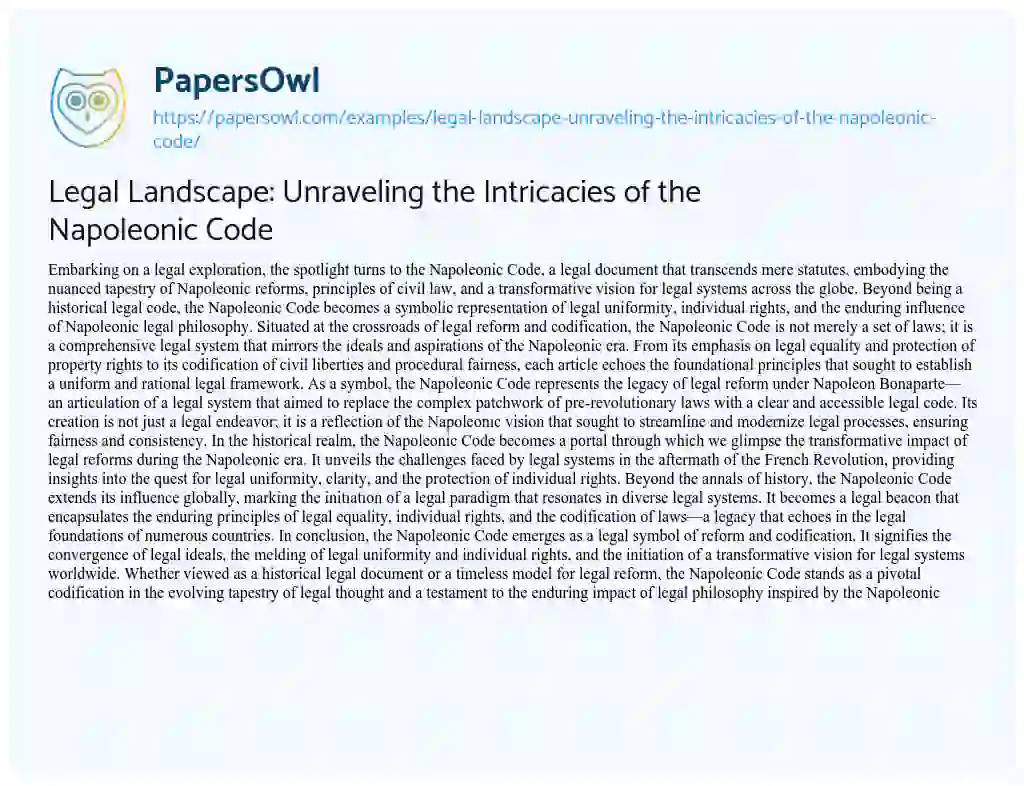 Essay on Legal Landscape: Unraveling the Intricacies of the Napoleonic Code