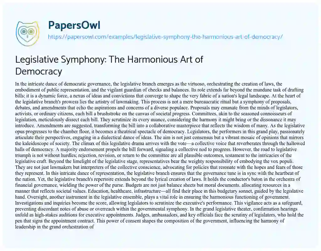 Essay on Legislative Symphony: the Harmonious Art of Democracy