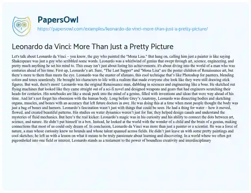 Essay on Leonardo Da Vinci: more than Just a Pretty Picture