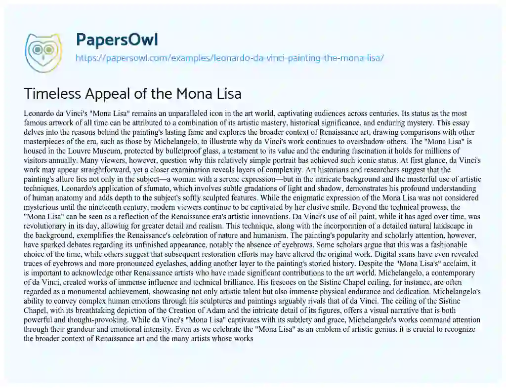 Essay on Leonardo Da Vinci Painting the Mona Lisa