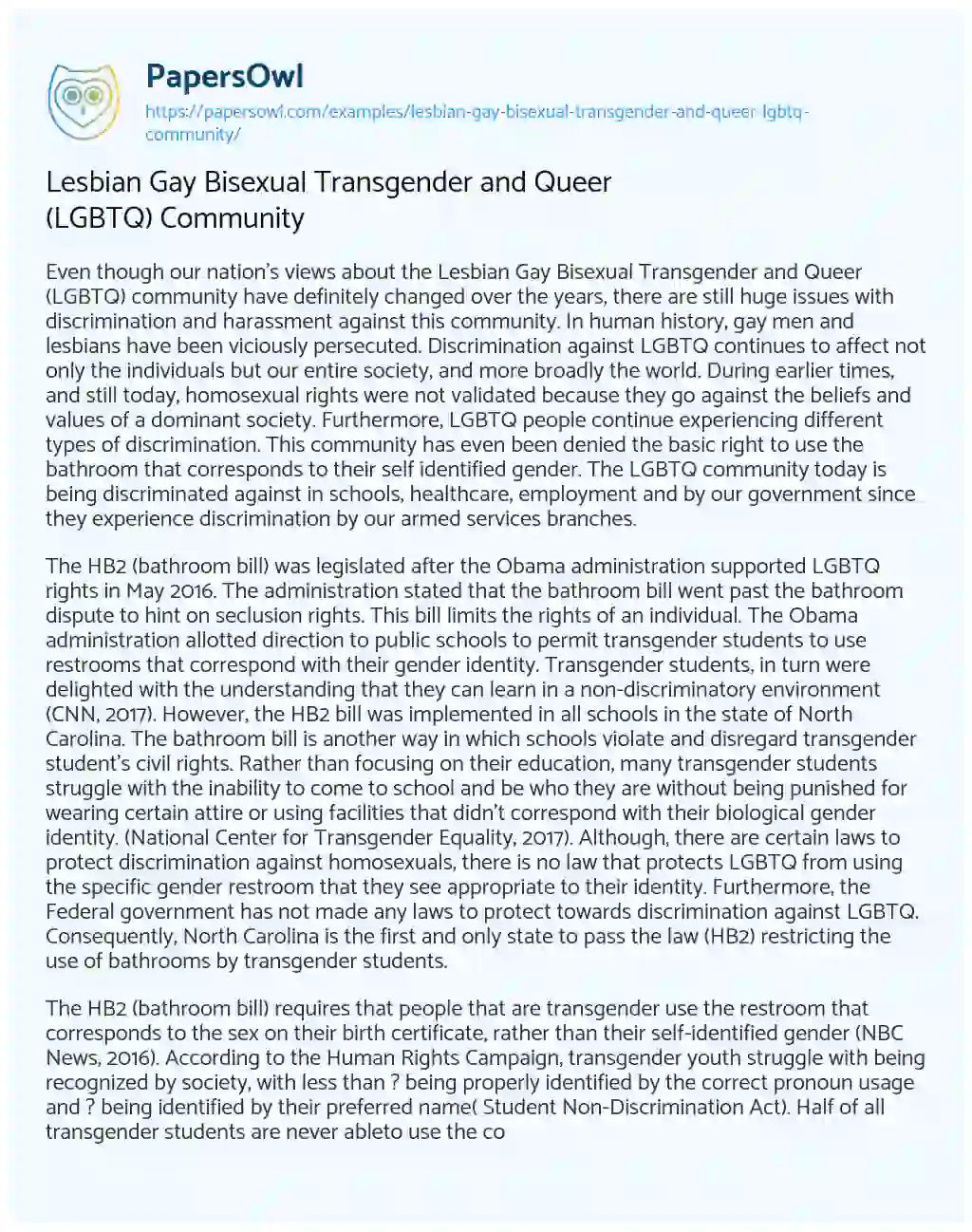 Lesbian Gay Bisexual Transgender and Queer (LGBTQ) Community essay