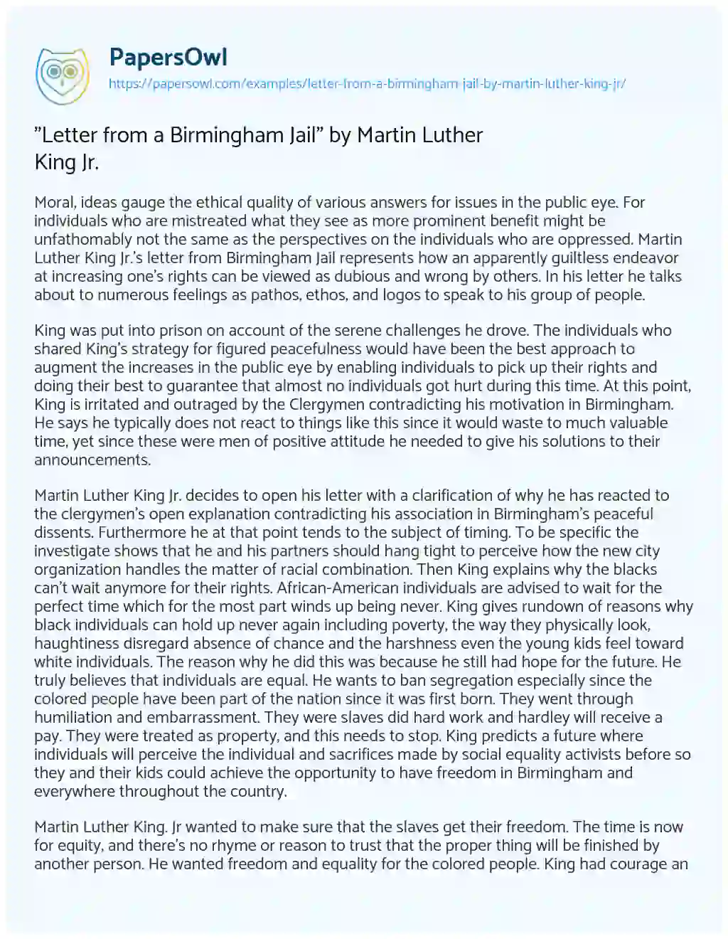 “Letter from a Birmingham Jail” by Martin Luther King Jr. essay
