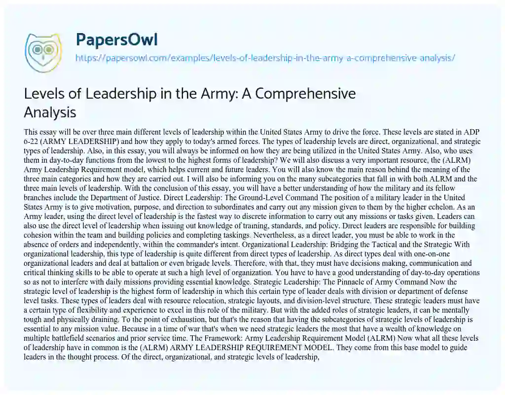 Essay on Levels of Leadership in the Army: a Comprehensive Analysis