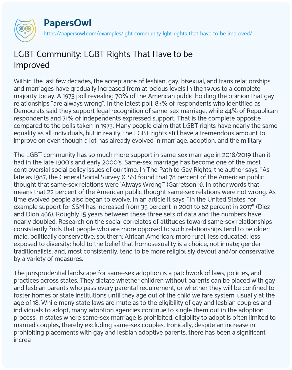 LGBT Community: LGBT Rights that have to be Improved essay