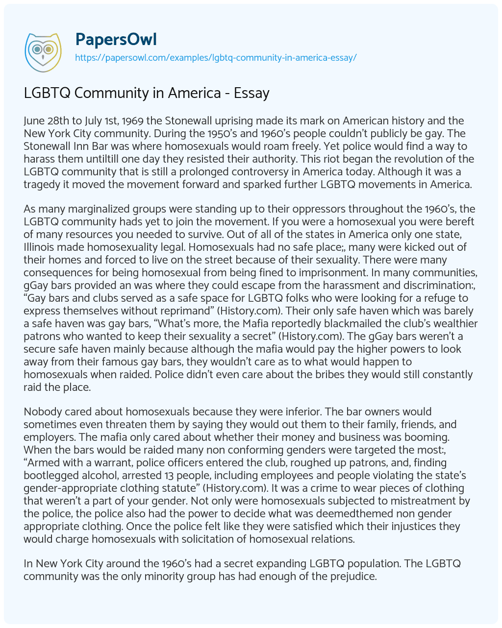 Essay on LGBTQ Community in America – Essay
