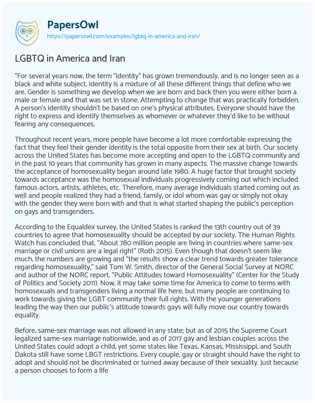 Essay on LGBTQ in America and Iran