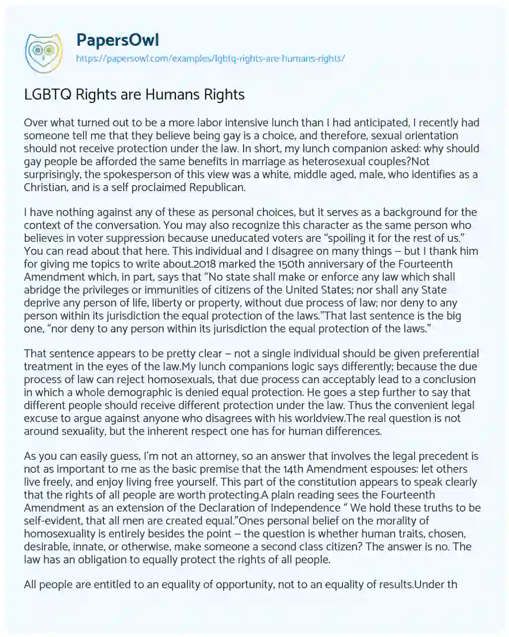 Essay on LGBTQ Rights are Humans Rights