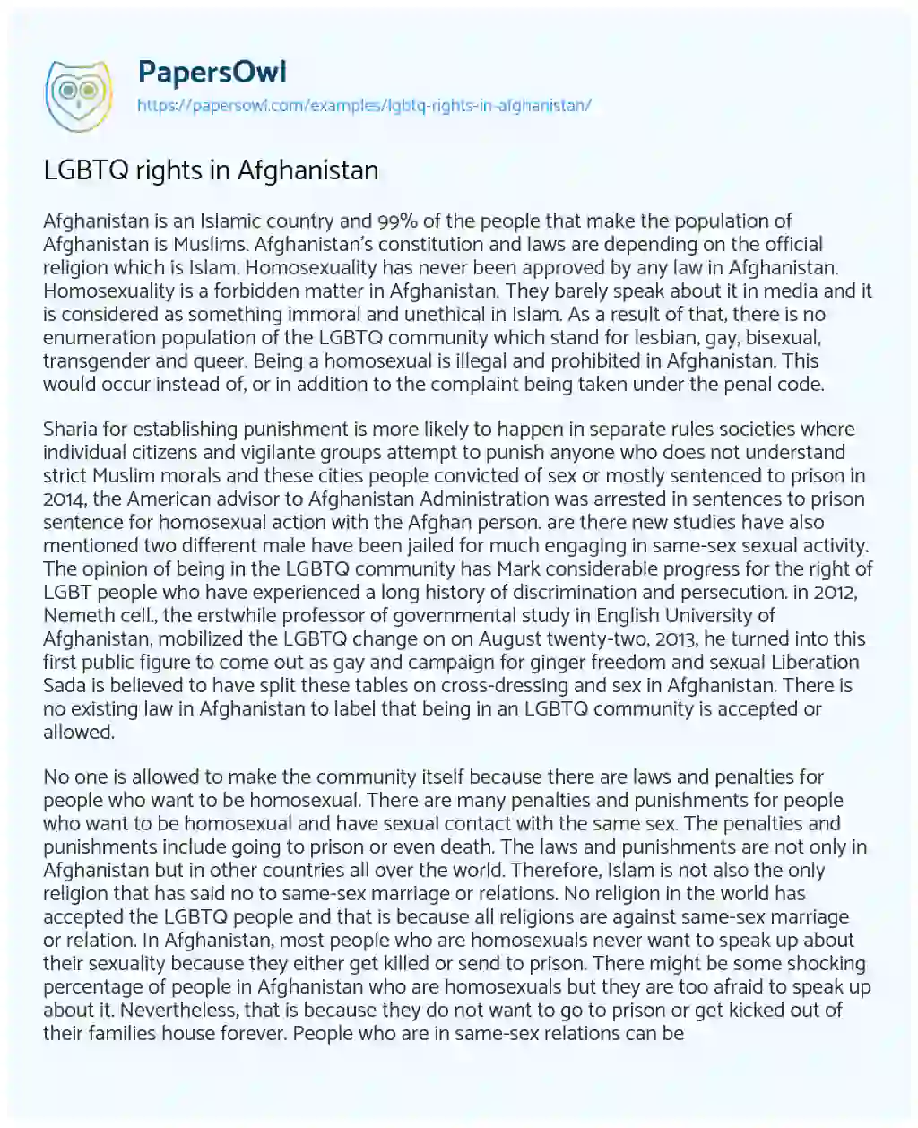 LGBTQ Rights in Afghanistan essay