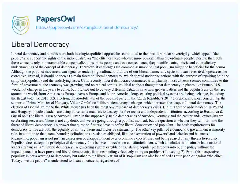 Essay on Liberal Democracy