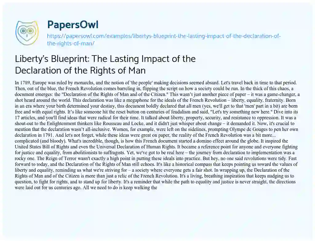 Essay on Liberty’s Blueprint: the Lasting Impact of the Declaration of the Rights of Man
