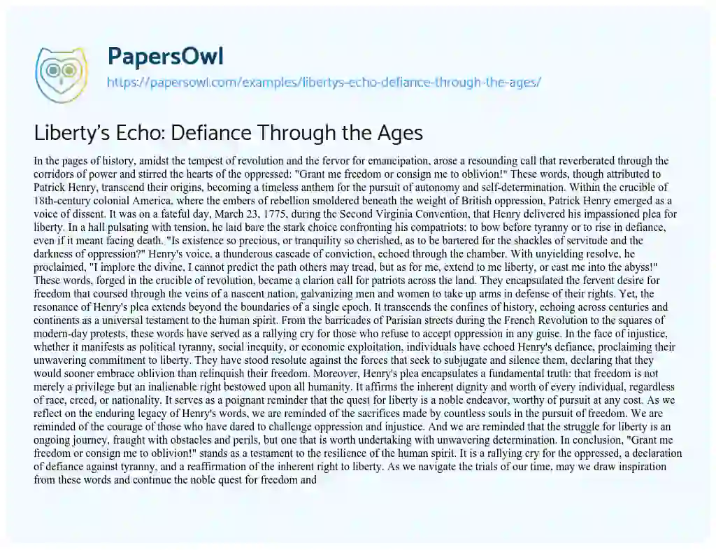 Essay on Liberty’s Echo: Defiance through the Ages