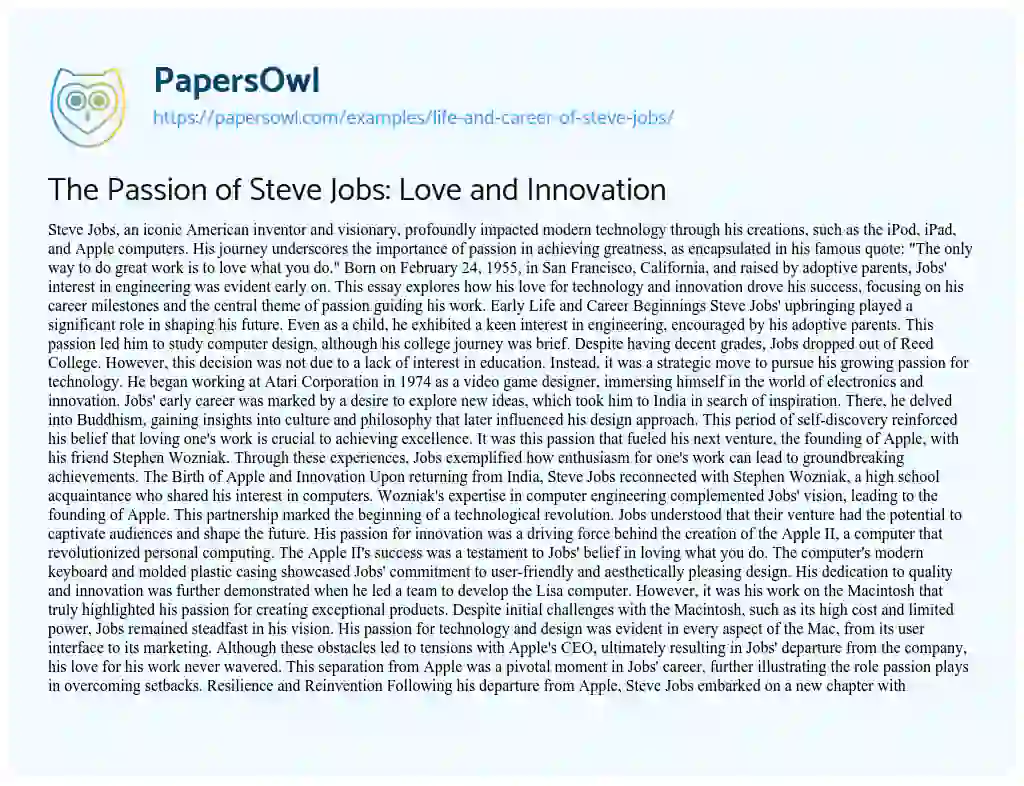 Essay on Life and Career of Steve Jobs