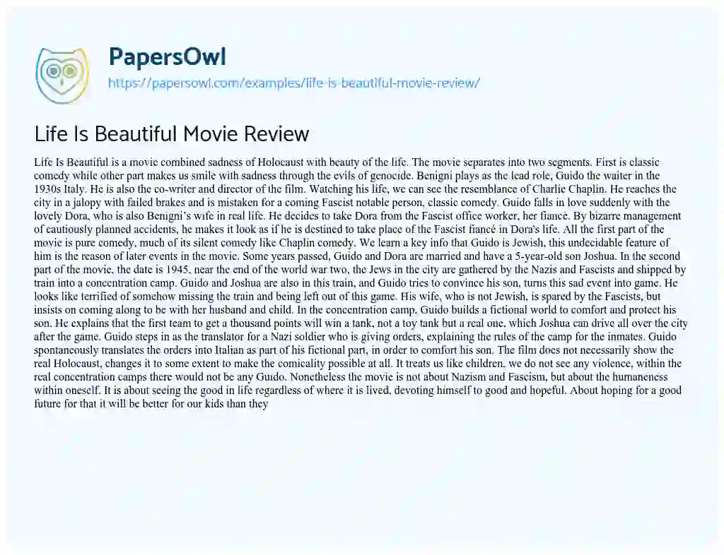 Essay on Life is Beautiful Movie Review