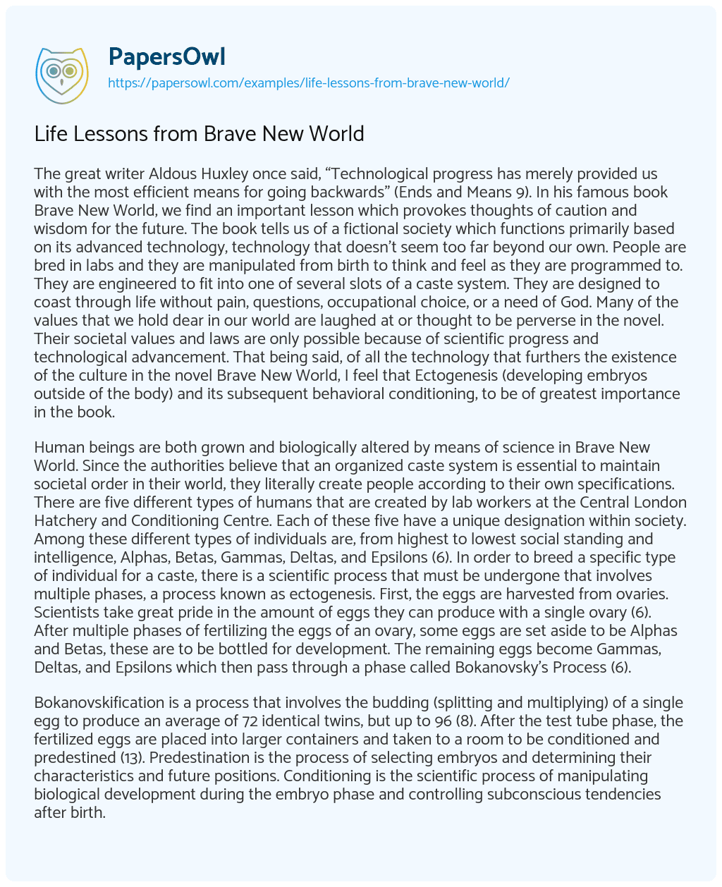 Essay on Life Lessons from Brave New World
