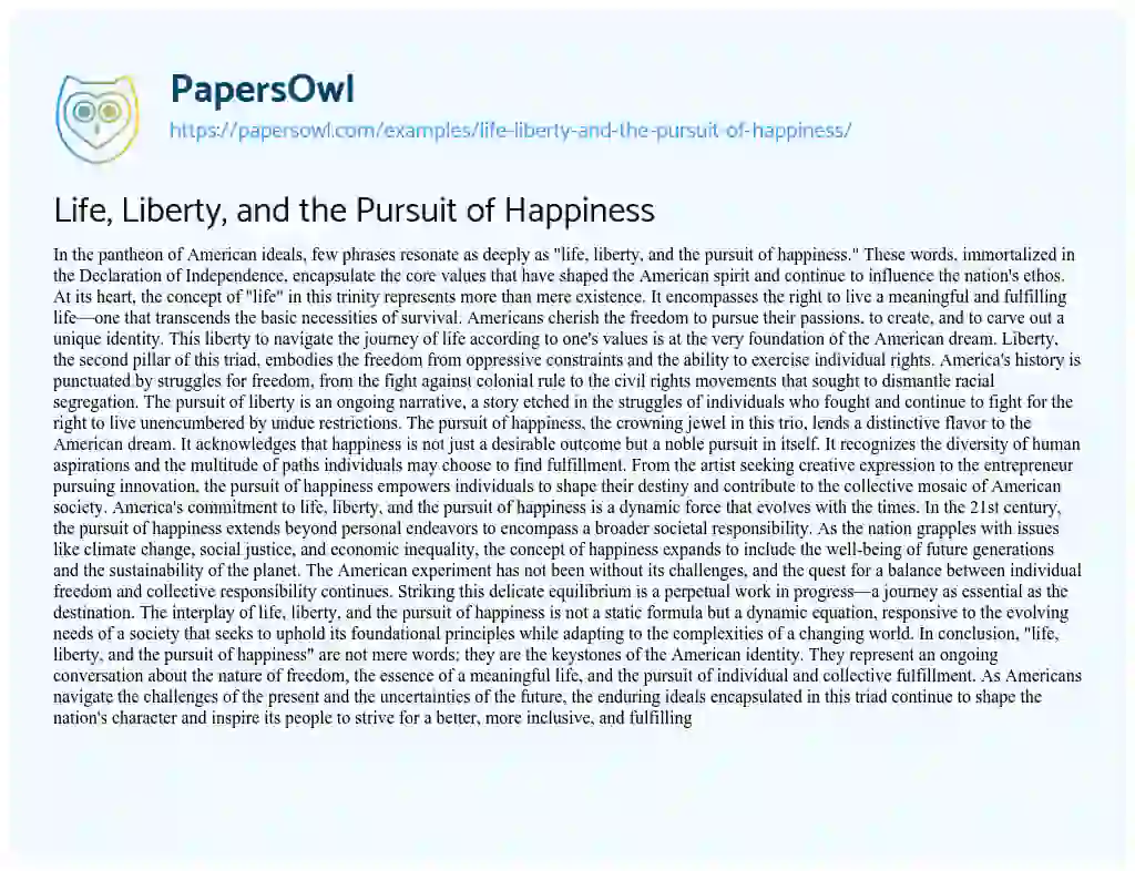 Essay on Life, Liberty, and the Pursuit of Happiness