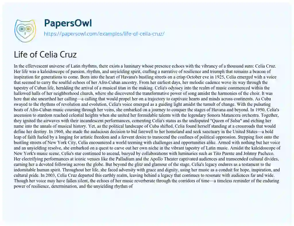 Essay on Life of Celia Cruz