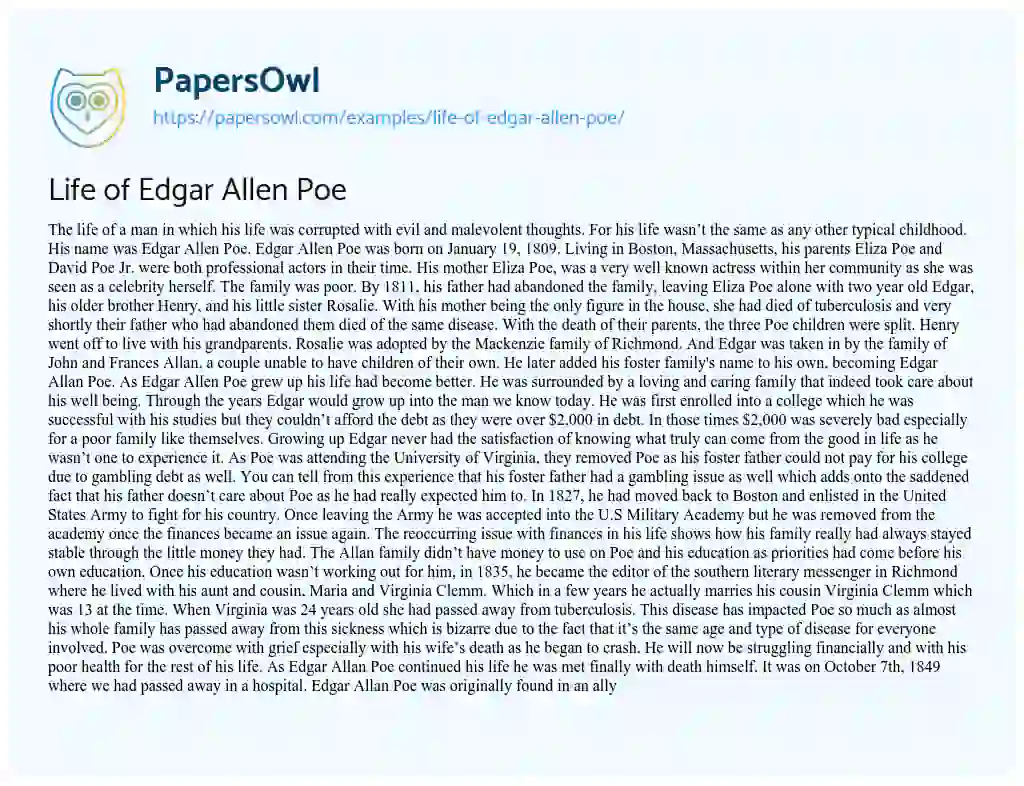 Essay on Life of Edgar Allen Poe