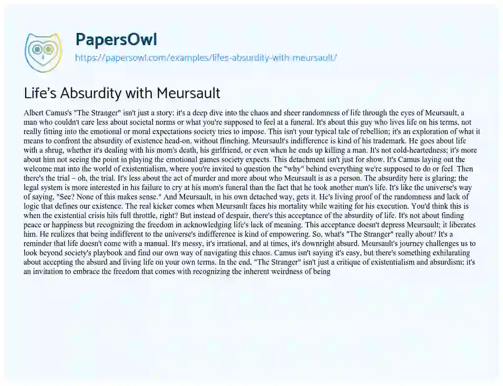 Essay on Life’s Absurdity with Meursault
