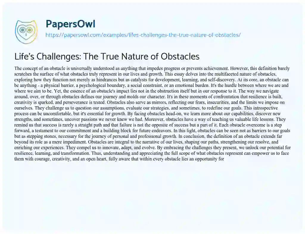 Essay on Life’s Challenges: the True Nature of Obstacles