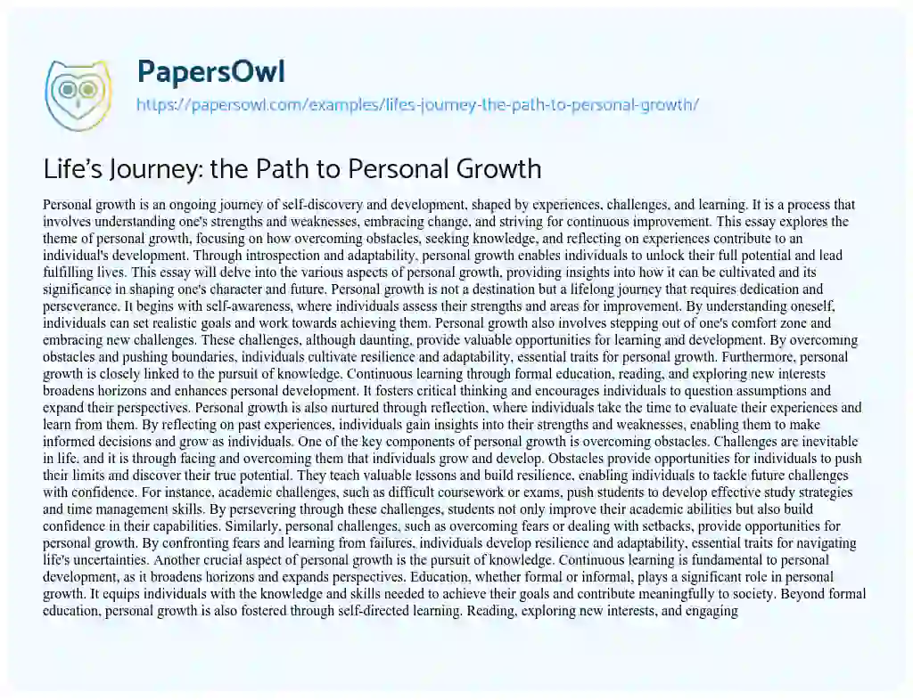 Essay on Life’s Journey: the Path to Personal Growth