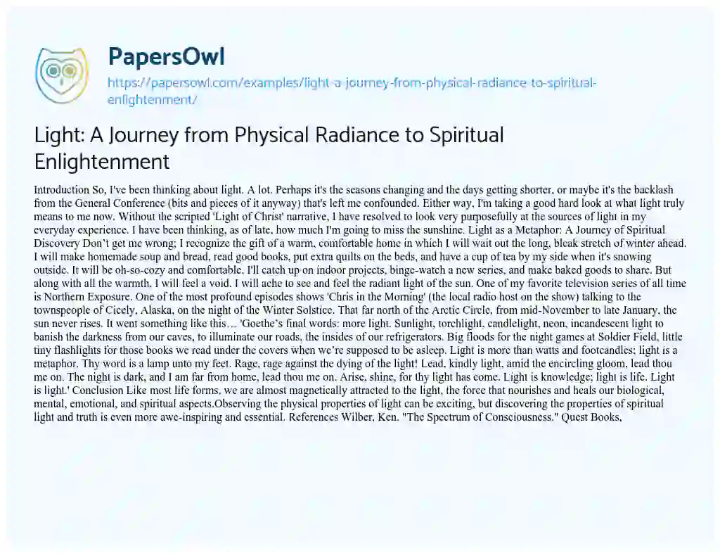 Essay on Light: a Journey from Physical Radiance to Spiritual Enlightenment