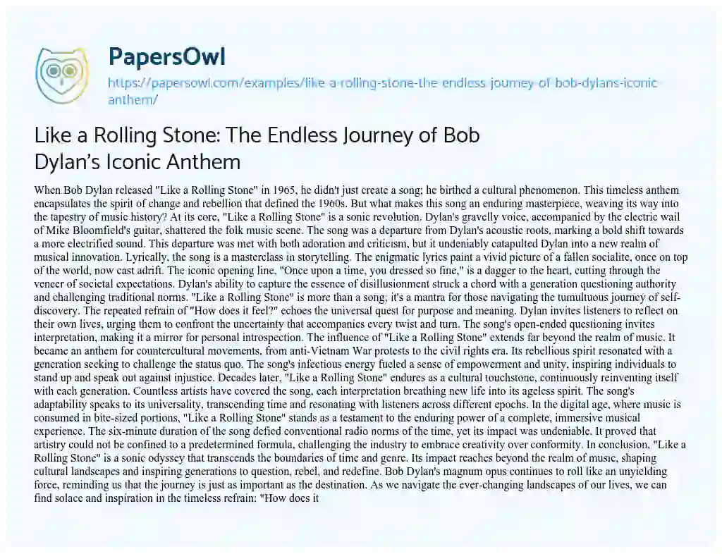 Essay on Like a Rolling Stone: the Endless Journey of Bob Dylan’s Iconic Anthem