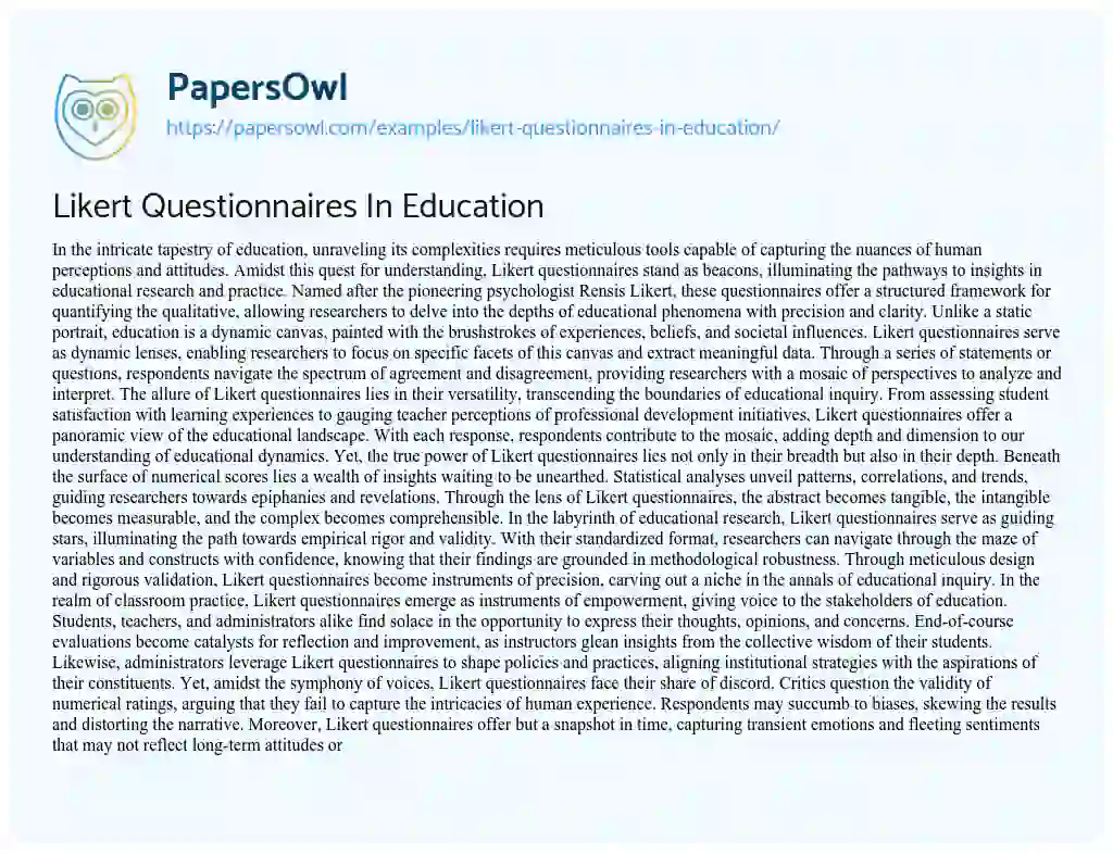 Essay on Likert Questionnaires in Education