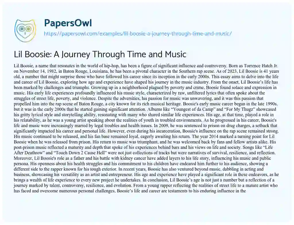 Essay on Lil Boosie: a Journey through Time and Music