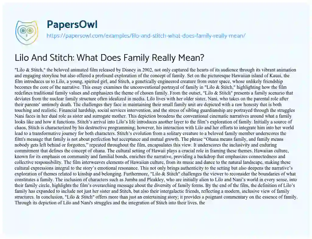 Essay on Lilo and Stitch: what does Family Really Mean?