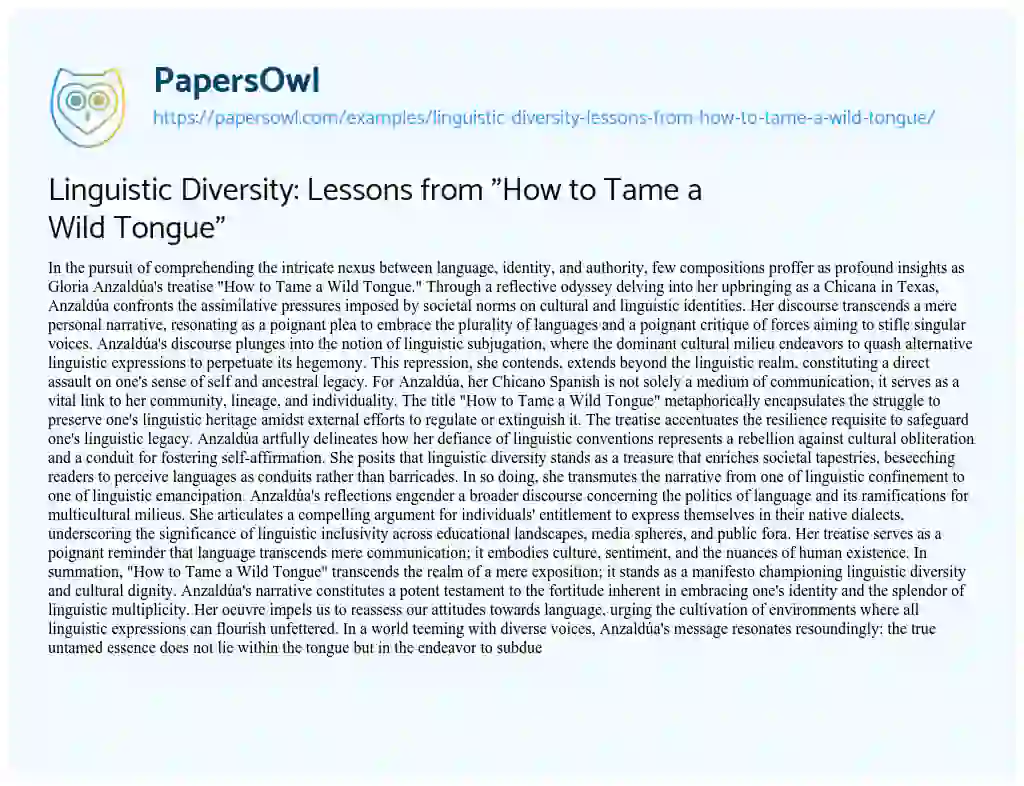 Essay on Linguistic Diversity: Lessons from “How to Tame a Wild Tongue”
