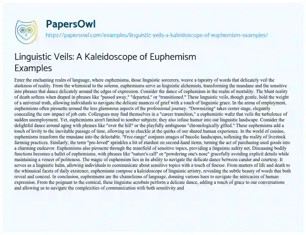 Essay on Linguistic Veils: a Kaleidoscope of Euphemism Examples