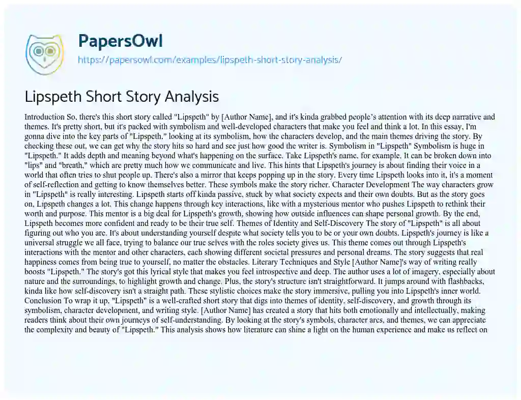 Essay on Lipspeth Short Story Analysis