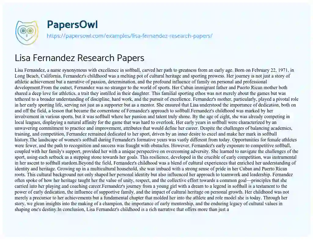 Essay on Lisa Fernandez Research Papers
