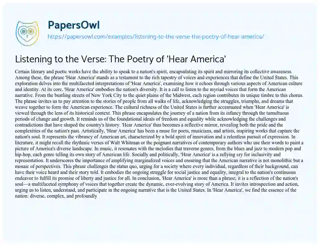 Essay on Listening to the Verse: the Poetry of ‘Hear America’