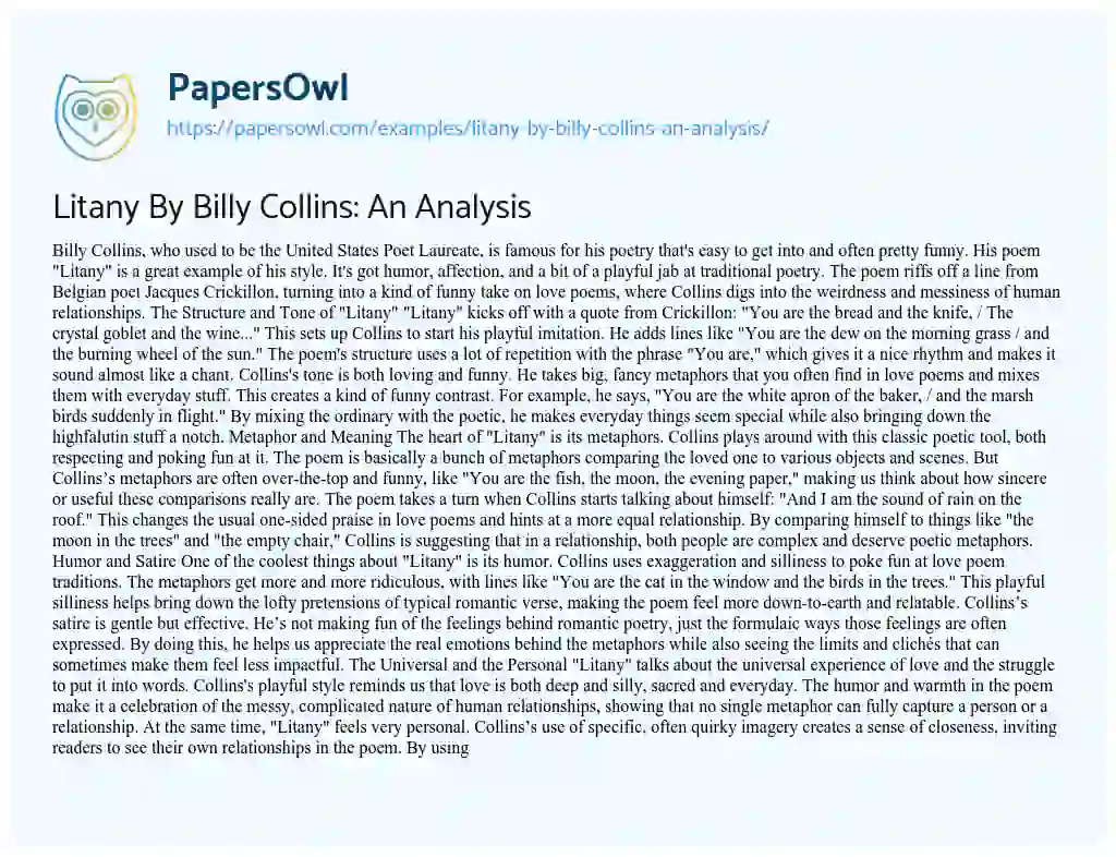 Essay on Litany by Billy Collins: an Analysis