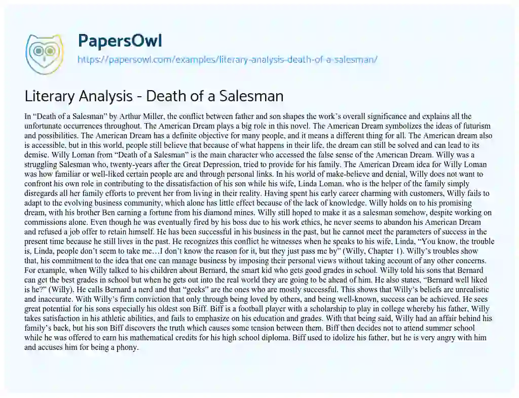 Literary Analysis – Death of a Salesman essay