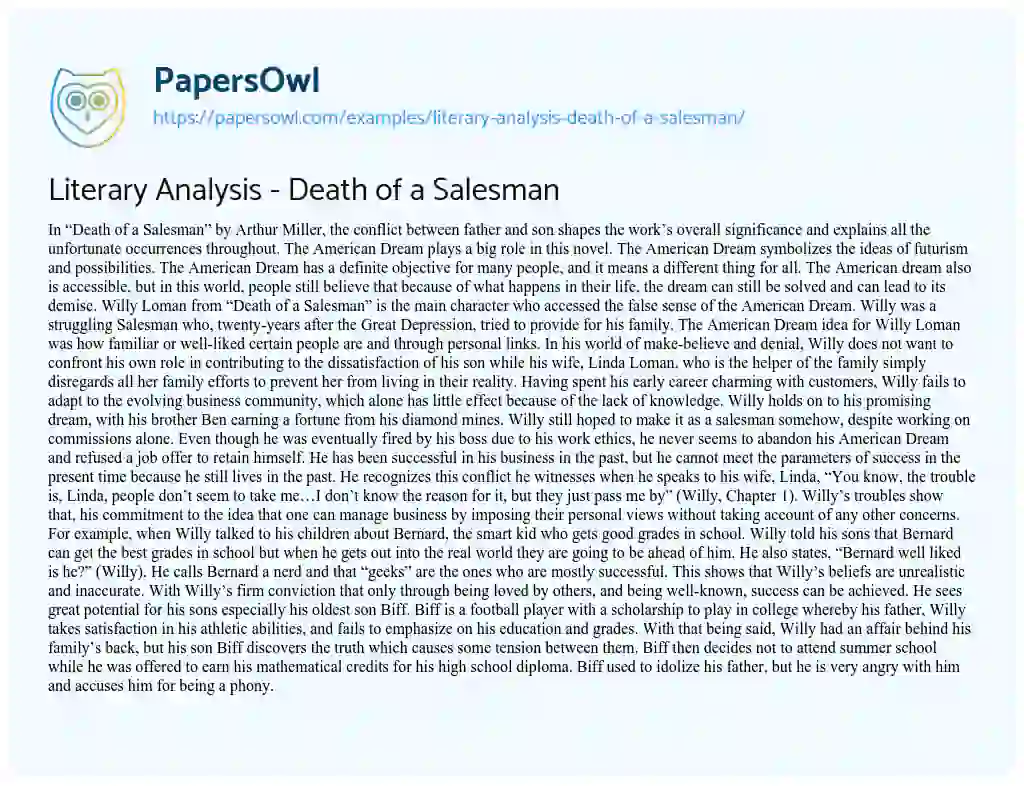 Essay on Literary Analysis – Death of a Salesman