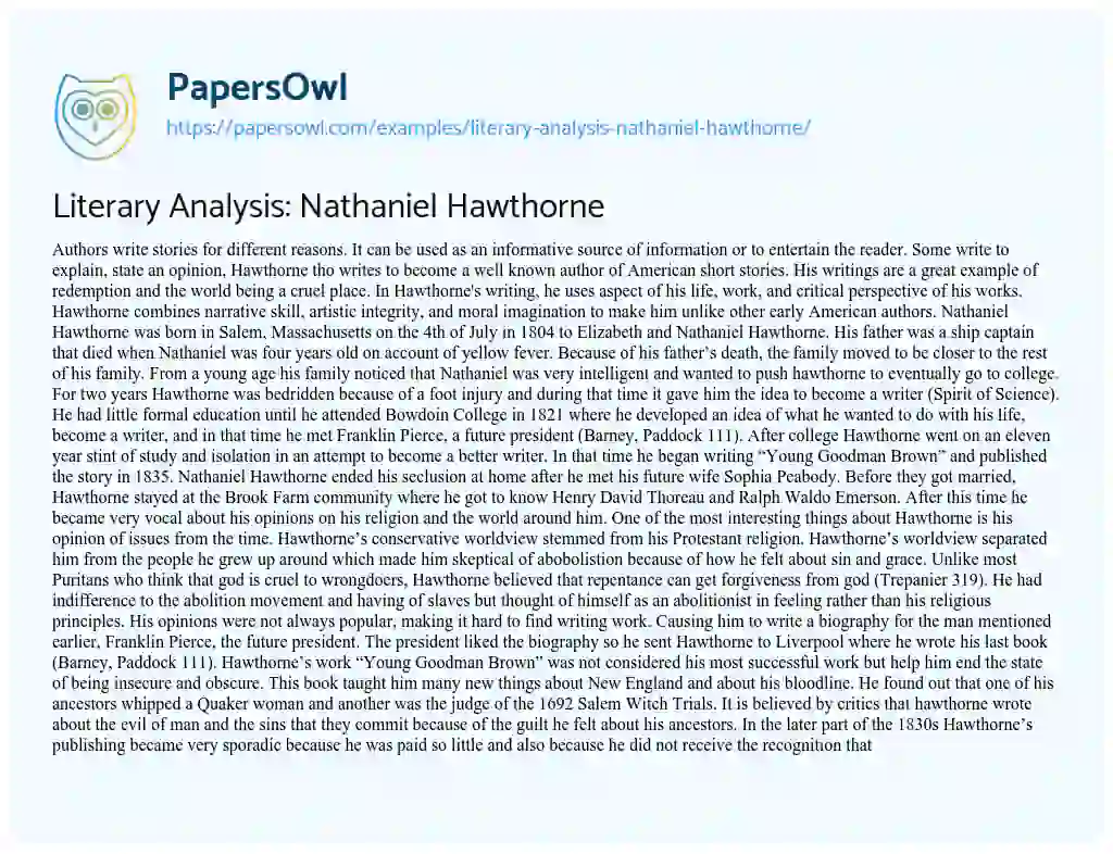 Literary Analysis: Nathaniel Hawthorne essay