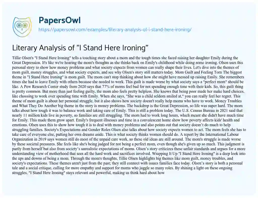 Essay on Literary Analysis of “I Stand here Ironing”