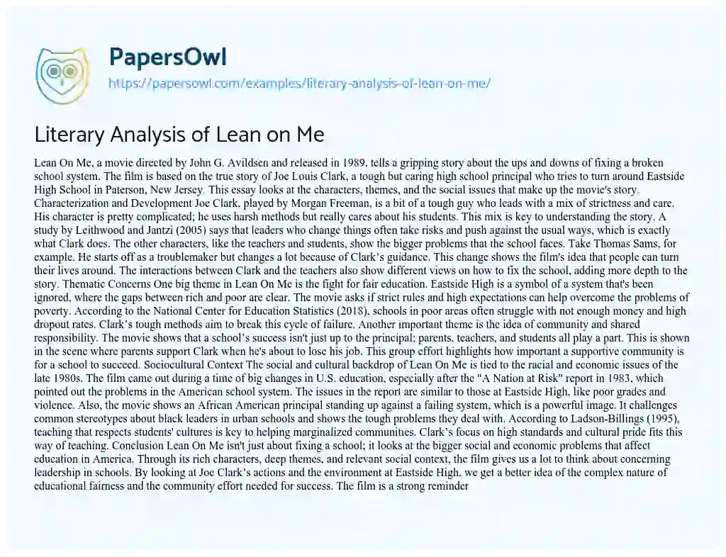 Essay on Literary Analysis of Lean on me