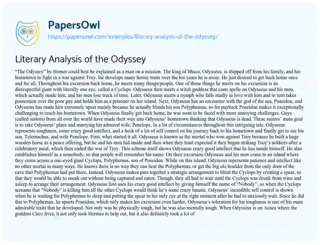 Essay on Literary Analysis of the Odyssey