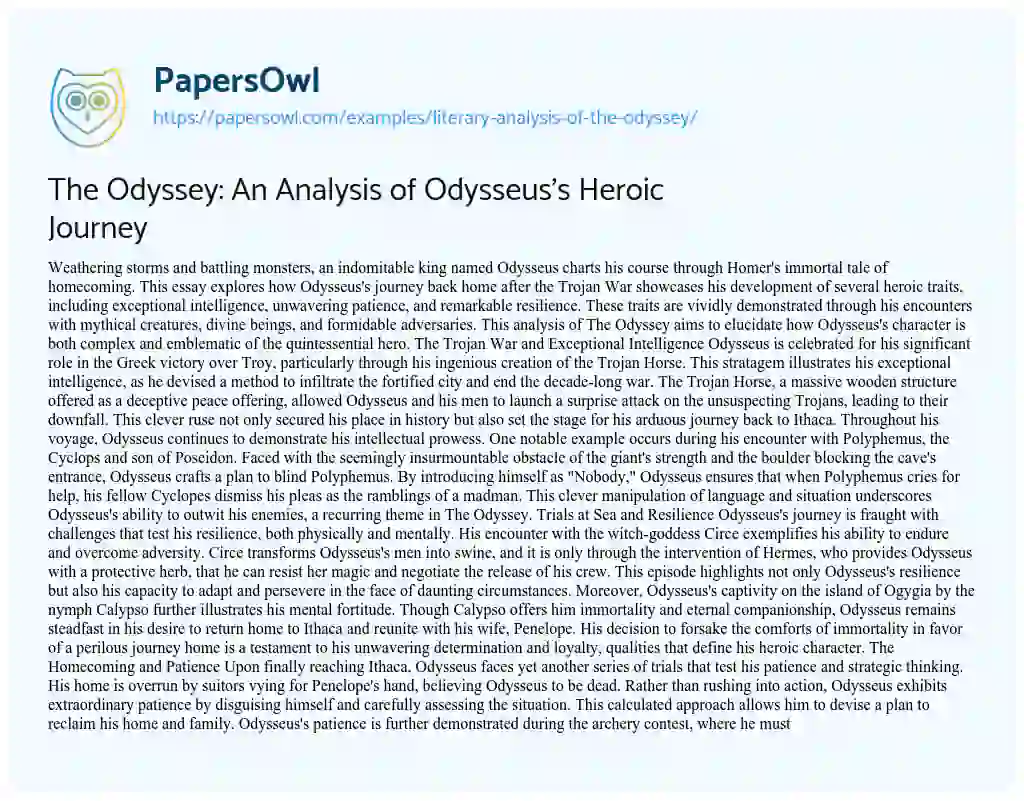 Essay on Literary Analysis of the Odyssey