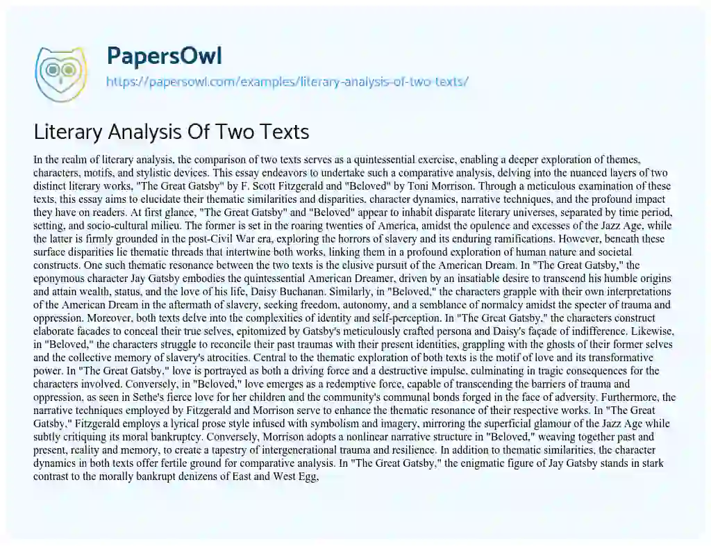 Essay on Literary Analysis of Two Texts