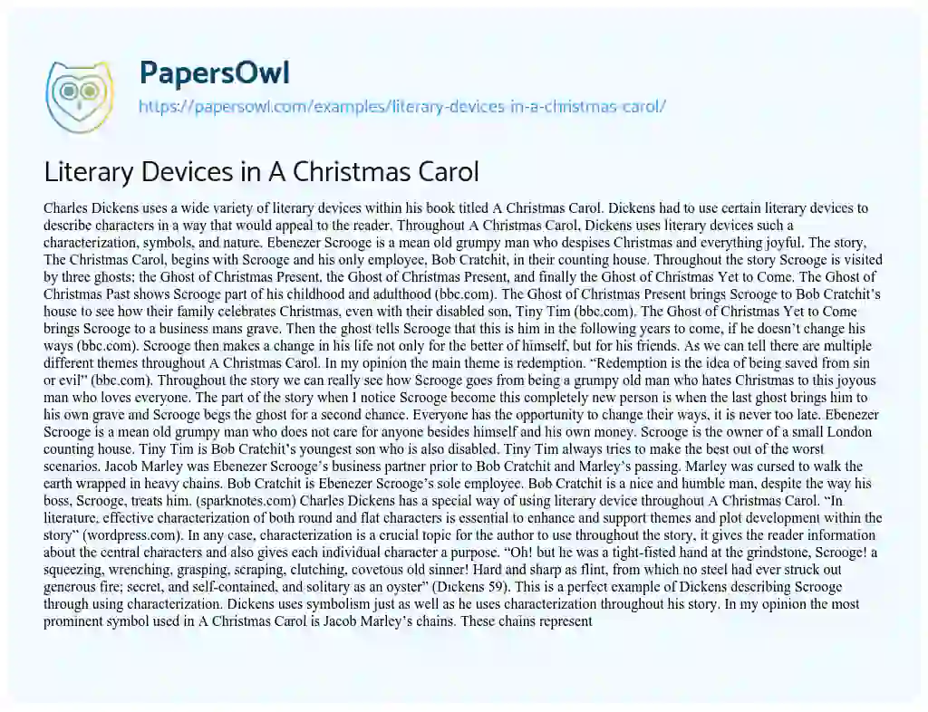 Essay on Literary Devices in a Christmas Carol