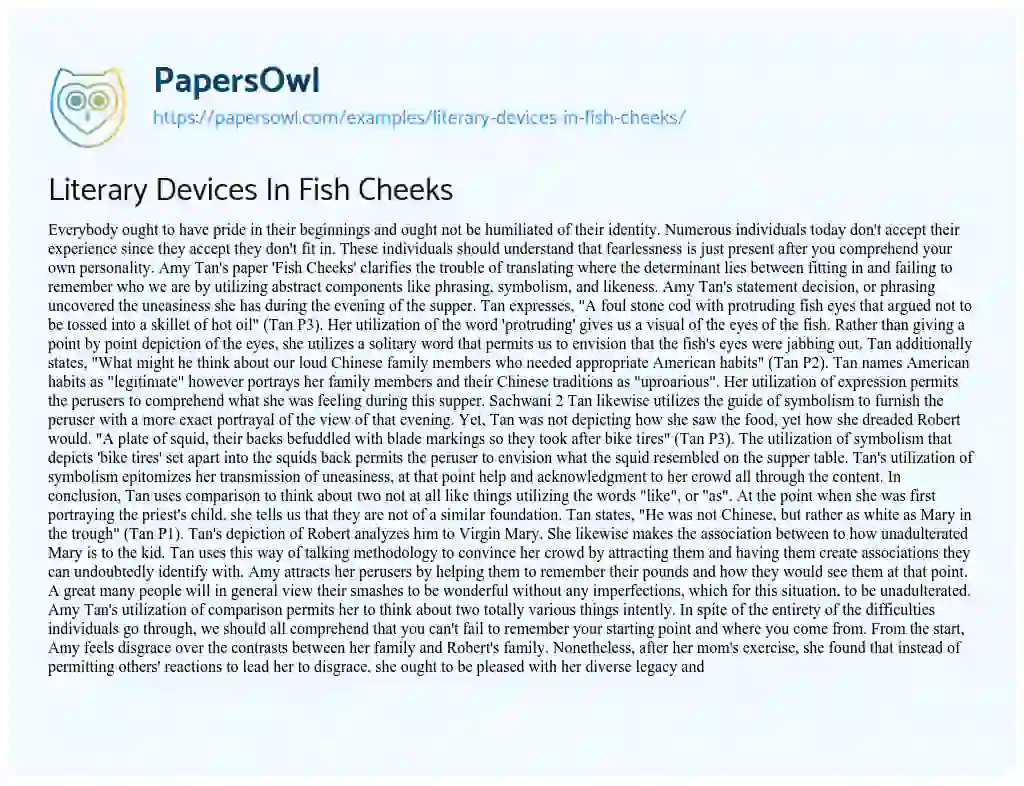 Essay on Literary Devices in Fish Cheeks