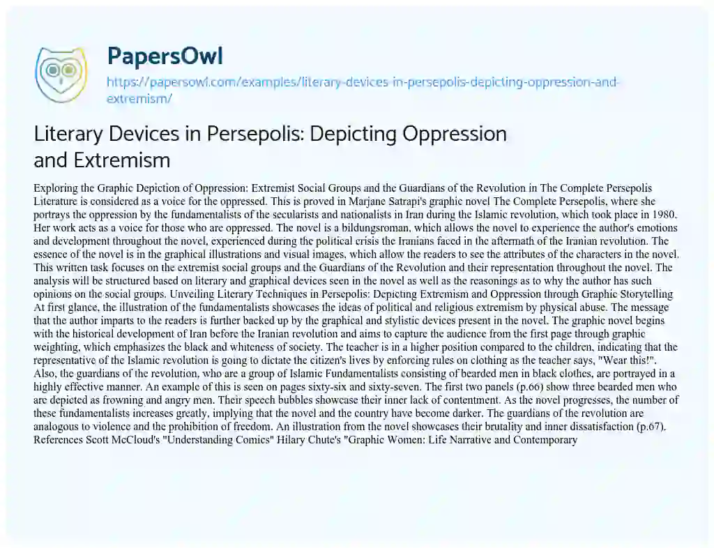 Essay on Literary Devices in Persepolis: Depicting Oppression and Extremism