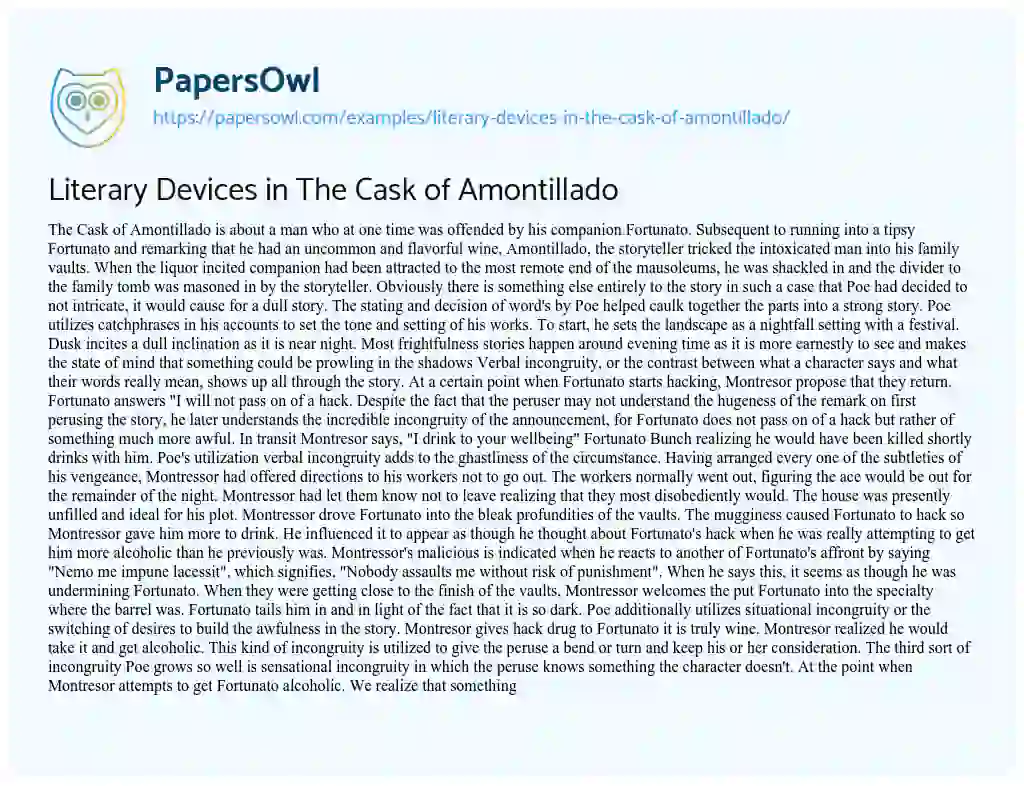 Literary Devices in the Cask of Amontillado essay