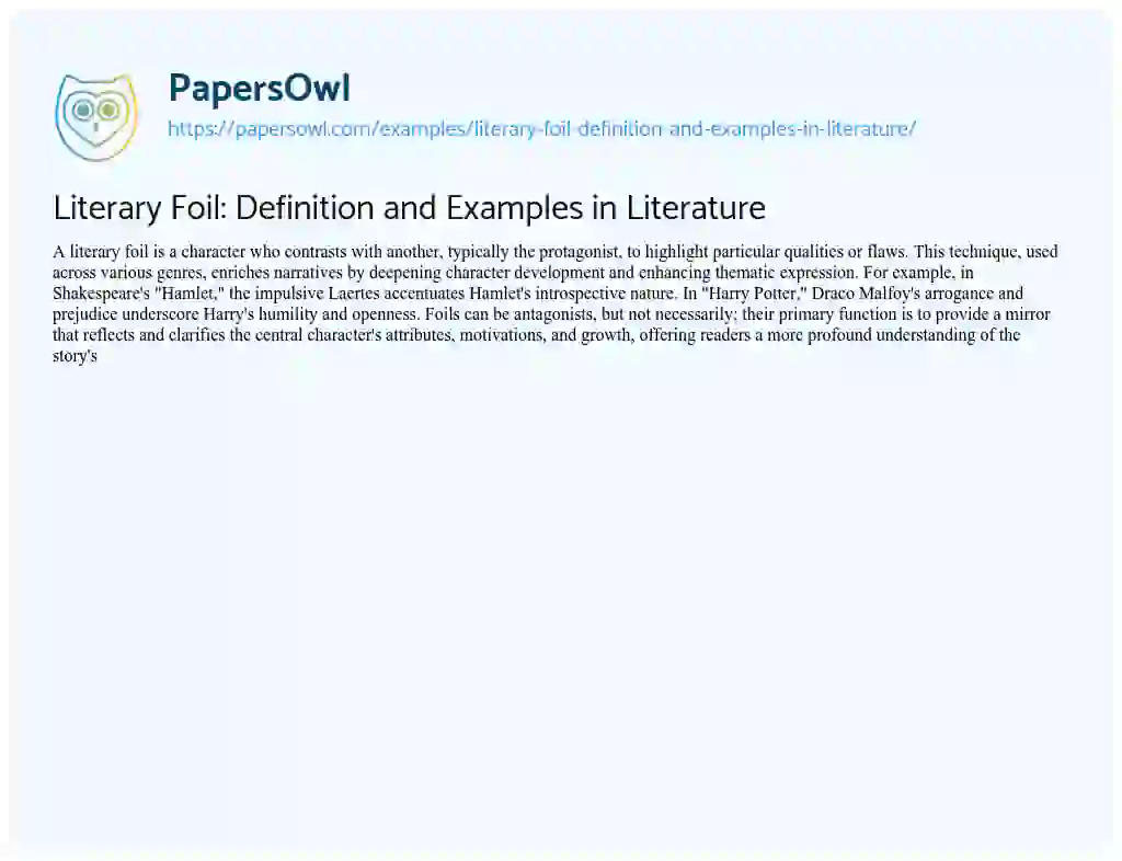 Essay on Literary Foil: Definition and Examples in Literature
