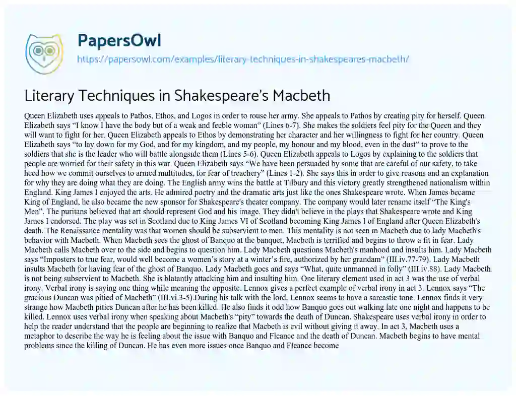 Essay on Literary Techniques in Shakespeare’s Macbeth
