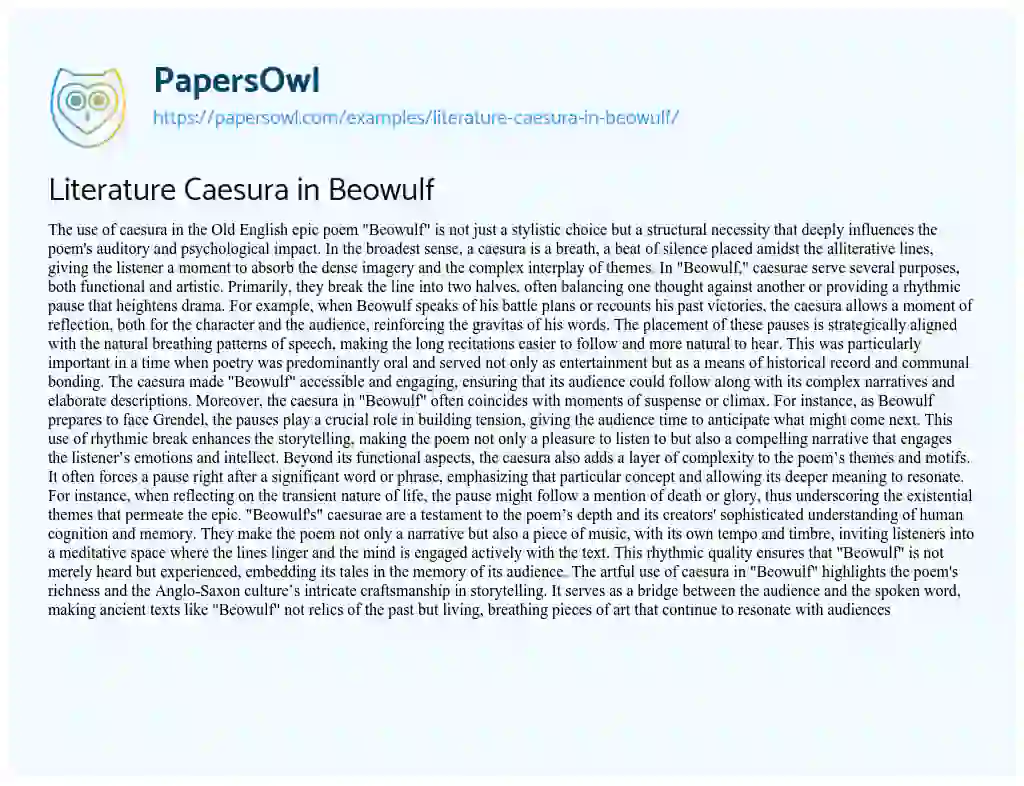 Essay on Literature Caesura in Beowulf